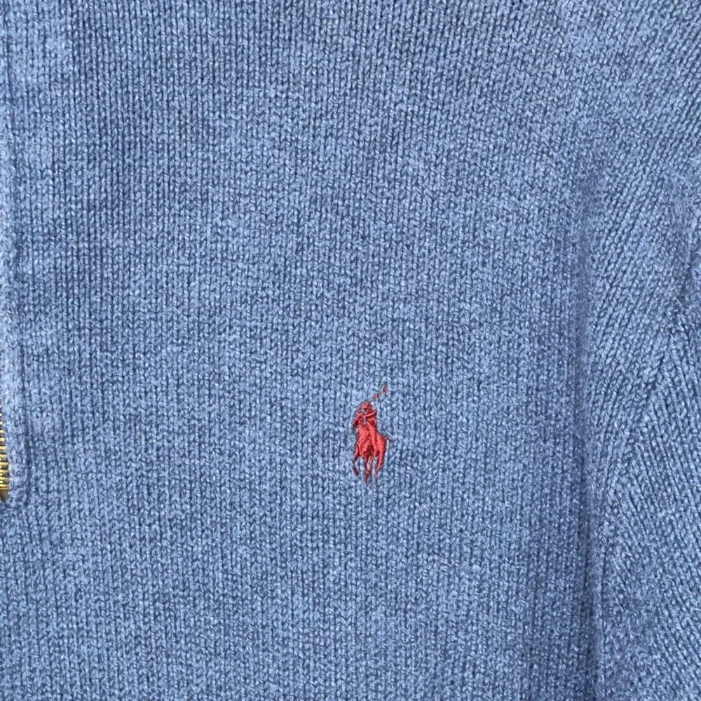 Polo Ralph Lauren Mens XL Blue Cotton Quarter Zip Mock Neck Sweater Red Pony